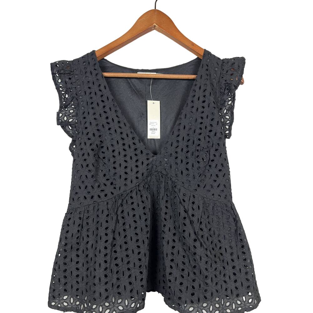 NEW! Mi Ami Francesca's V Neck Eyelet Top Blouse Sleeveless Indie Rock Punk  - L
